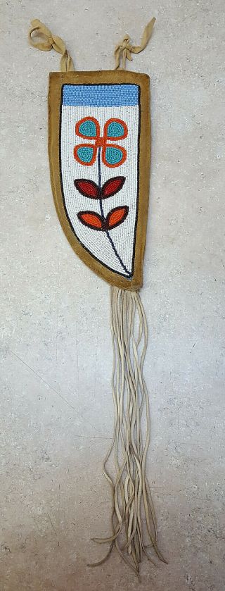 Large Hand Crafted Beaded Buckskin Native American Indian Leather Knife Sheath