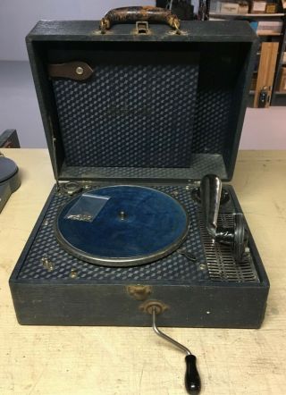 Antique Ambassador Portable Wind Up Phonograph