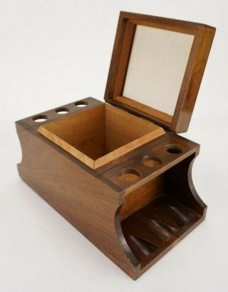 Vintage Decatur Industries 6 Pipe Walnut Stand With Humidor
