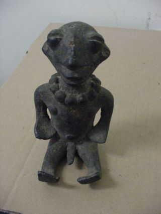African Art Benin Bronze Male Fetish Statue C 5 " Long - Nigeria