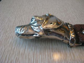 STERLING SILVER DOG HEAD BELT BUCKLE HAND CRAFTED FINE DETAIL SIGNED 2