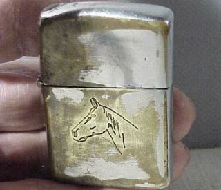 Brass Zippo Town & Country Horse Head Pat.  2032695 Lighter,  Vtg 1940 - 50s