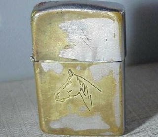 Brass Zippo Town & Country Horse Head PAT.  2032695 Lighter,  Vtg 1940 - 50s 4