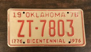 Vintage Oklahoma Bicentennial License Plate 1976.  Near