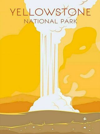 Yellowstone National Park Old Faithful Wyoming Retro Travel Art Poster Print