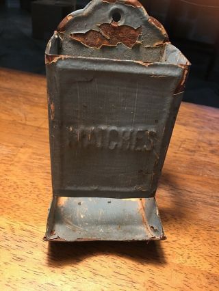 Vintage Tin Metal Wall Mount Match Box Stick Matches Holder Chippy Paint Rust