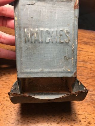 Vintage Tin Metal Wall Mount Match Box Stick Matches Holder Chippy Paint Rust 2