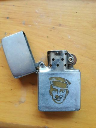 Vintage 1961 Zippo Lighter With Sailor Image And Hinge Repair