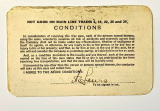 1924 The York Central Railroad Company annual pass A C Lewis L N Smith 2