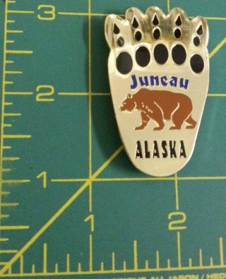 Juneau Alaska Metal Fridge Magnet Bear Paw Shaped Grizzly Bear