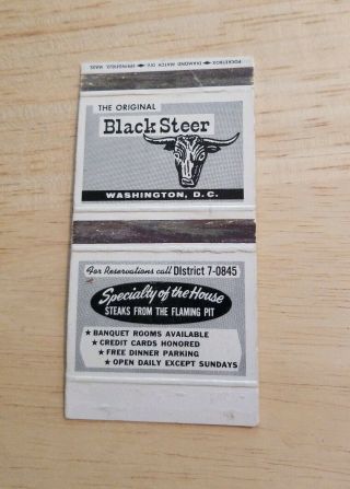 Vintage Matchbook The Black Steer Washington Dc D.  C.  Flaming Pit Steaks