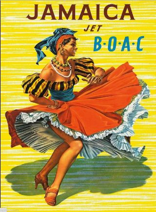 1950s Jamaica Caribbean Islands Airplane Vintage Travel Advertisement Poster