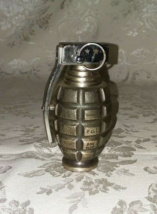 Vintage Cigarette Lighter Hand Grenade Metal Combat P.  G.  L.  14210