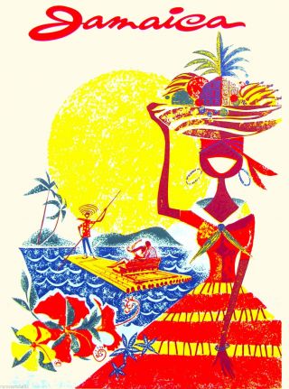 Jamaica Jamaican Caribbean Island Girl Vintage Travel Advertisement Art Poster