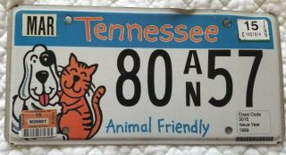 Tennessee Animal Friendly Speciality License Plate 80an57 Issue Year 1999 (2015)