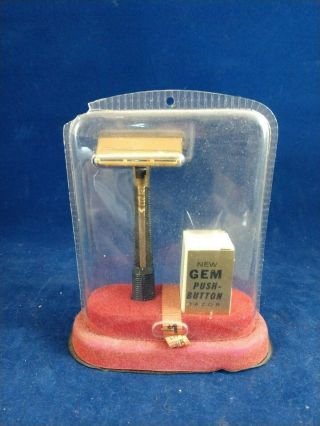 - Old Vintage Gem Push Button Single Edge Safety Razor In Case