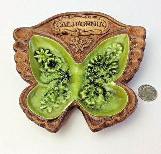 Treasure Craft Butterfly Trinket Dish Ashtray Mid Century Brown Green California