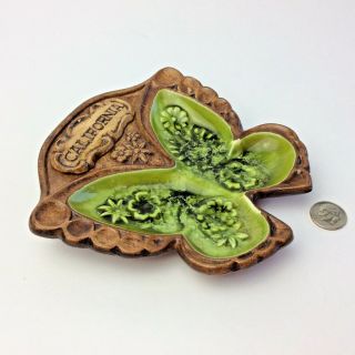 Treasure Craft Butterfly Trinket Dish Ashtray Mid Century Brown Green California 2