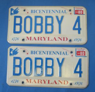 1980 Maryland Bicentennail License Plates Matched Pair Bobby 4