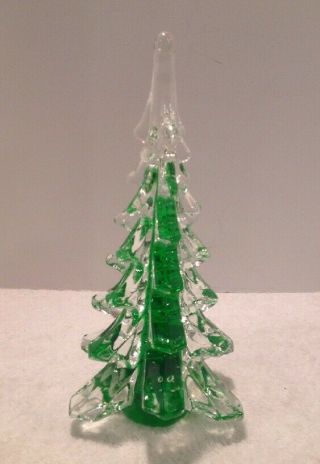 Art Glass Lead Crystal Clear Green Christmas Holiday Fir Pine Trees 9.  5 " Tall Vgc