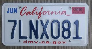 California License Plate Embossed Passenger Expired 2016 Number 7mjy268