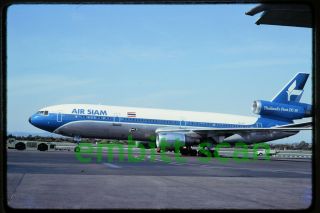 Slide,  Air Siam Mcdonnell Douglas Dc - 10 - 30 (hs - Vge) At Lax,  1975
