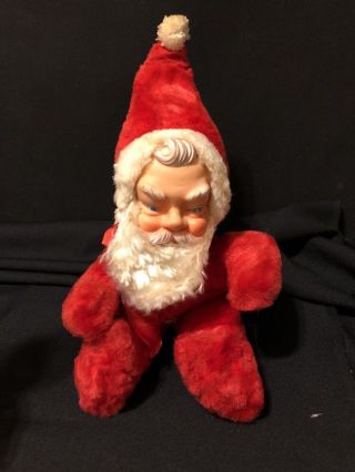 Vintage Sitting Rubber Faced Stuffed Santa
