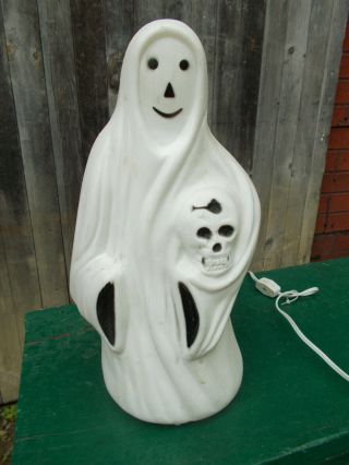 Vintage Halloween Decoration Ghost Skeleton Skull Head Blow Mold Light 13 " Lamp
