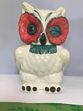 Anthropologie Cream " Nola " Winking Owl Cookie Jar