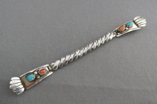 Vintage Old Pawn Sterling Oval Cabochon Coral Turquoise Womens Watch Band
