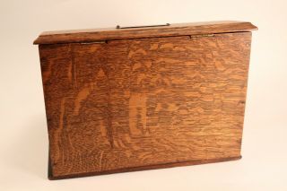 Vtg Tobacco Cigar & Cigarettes Holder Box Oak Lidded Brass Trimmed Storage Case 4