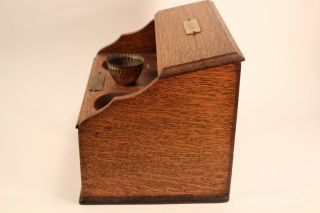 Vtg Tobacco Cigar & Cigarettes Holder Box Oak Lidded Brass Trimmed Storage Case 5