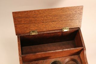 Vtg Tobacco Cigar & Cigarettes Holder Box Oak Lidded Brass Trimmed Storage Case 8