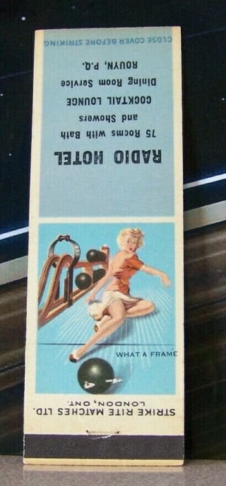 Rare Vintage Matchbook Cover O3 Pin Up Girl Ontario Canada Rouyn Radio Hotel