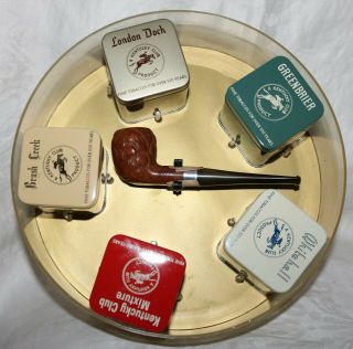 Vintage Kentucky Club Pipe & (5) Tobacco Tin Gift Set In Package