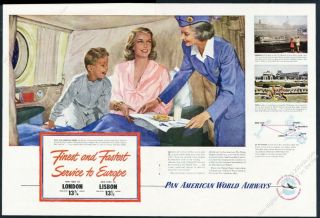 1948 Pan Am Airlines Stewardess Plane Sleeper Compartment Art Big Vintage Ad