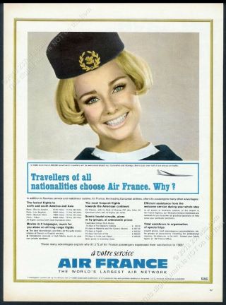 1966 Air France Stewardess Color Photo European Vintage Print Ad