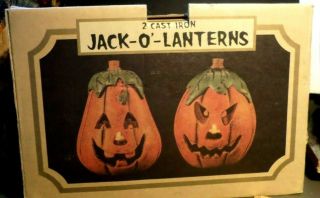Vintage 2 Cast Iron Jack - O - Lanterns Halloween/ Fall Outside Porch Decor