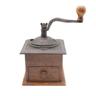 Vintage Woodcroftery Wood & Cat Iron Hand Crank Coffee Grinder Mill