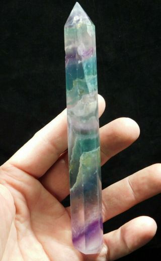 A Long Polished & Carved Semi Translucent Fluorite Crystal Point China 126gr E