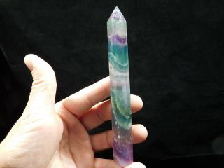 A Long Polished & Carved Semi Translucent Fluorite Crystal Point China 126gr e 5
