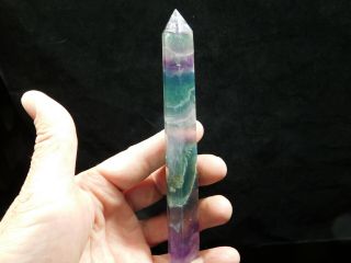 A Long Polished & Carved Semi Translucent Fluorite Crystal Point China 126gr e 6