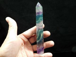 A Long Polished & Carved Semi Translucent Fluorite Crystal Point China 126gr e 8