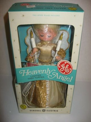 Vintage Ge Heavenly Angel Lighted Christmas Tree Topper W/ Box Mcm