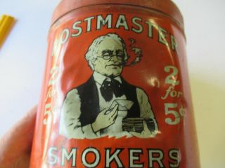 Vintage Tobacco Tin - - Postmaster Smokers - Cigars Smoking Tobacco - Round Tin