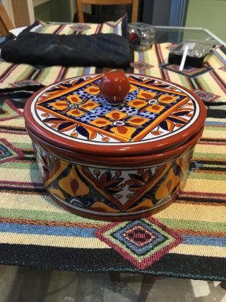 Talavera Pottery Hand Made Tortilla Holder With Lid Rare Signed By Artist
