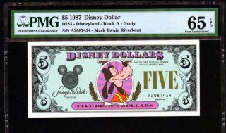 1987 Disney Five Dollars W/ Proud Goofy Type 1 Pmg 65 Epq Lqqk
