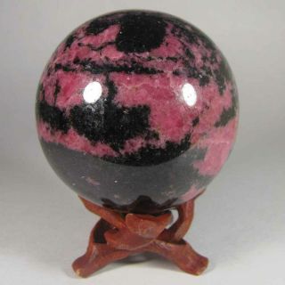2.  6 " Pink Rhodonite Crystal Sphere Ball W/ Stand - Madagascar - 66mm - 1.  2 Lbs.