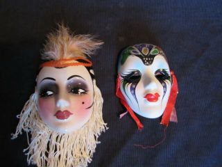 2 Orleans Mardi Gras Ceramic Theater Wall Mask Artist Signed