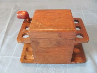 Wooden 6 Pipe Holder & Humidor W/ Aztec Clay Moistener